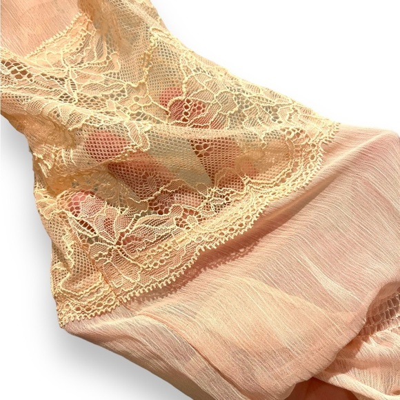 BOSTON PROPER | Sheer Retro Style Lace Sleeve Insert Sheer Light Pink Blouse 10 - Picture 8 of 9